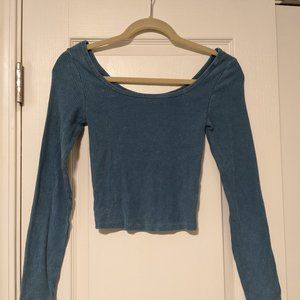 Wild Fable Blue Acid Wash Scoop-Neck Longsleeve